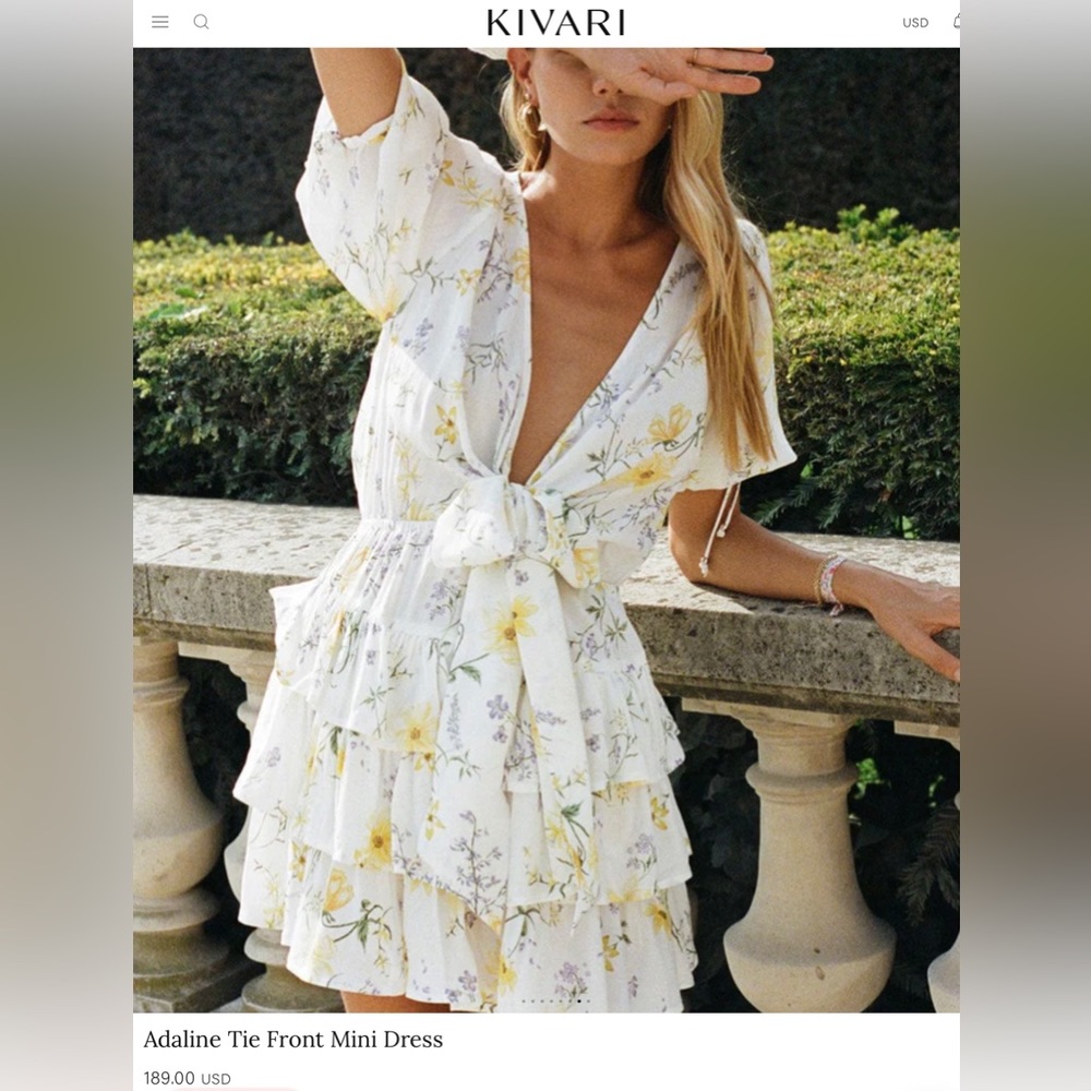 Kivari Adaline tie front mini dress yellow floral